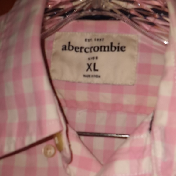 Abercrombie Kids Pink and White Checked Button Down Long Sleeve Shirt Si… - Picture 5 of 13